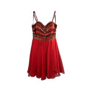 ANGELA & ALISON Homecoming Prom Party Formal Red Beaded Dress Women's Size‎ 10